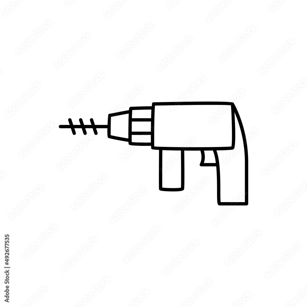 Construction Drill icon in black line style icon, style isolated on white background Construction Drill icon in black line style icon, style isolated on white background