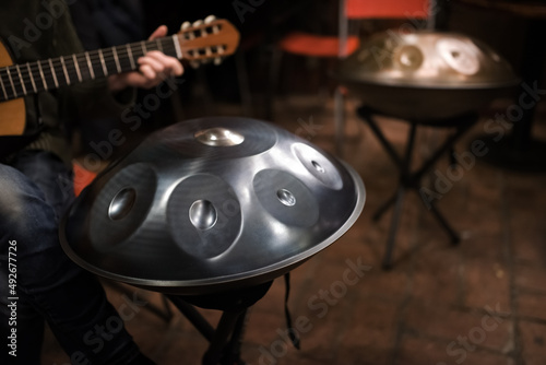 Musical instruments called hand pan, hang or pantam. photo