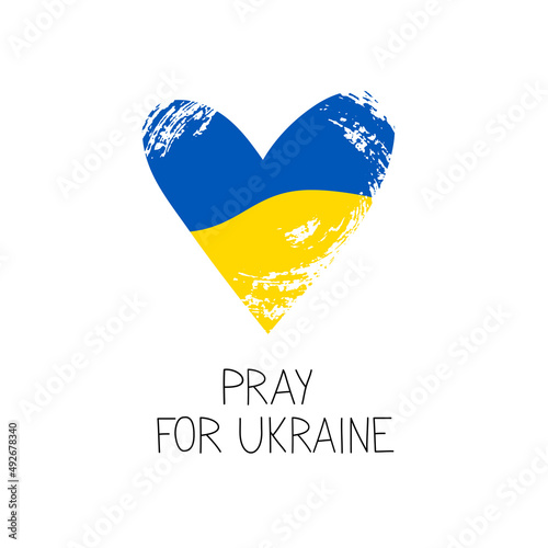 Pray for Ukraine, Heart in colors of Ukrainian flag vector illustration. Pray For Peace for Ukraine concept banner on white background