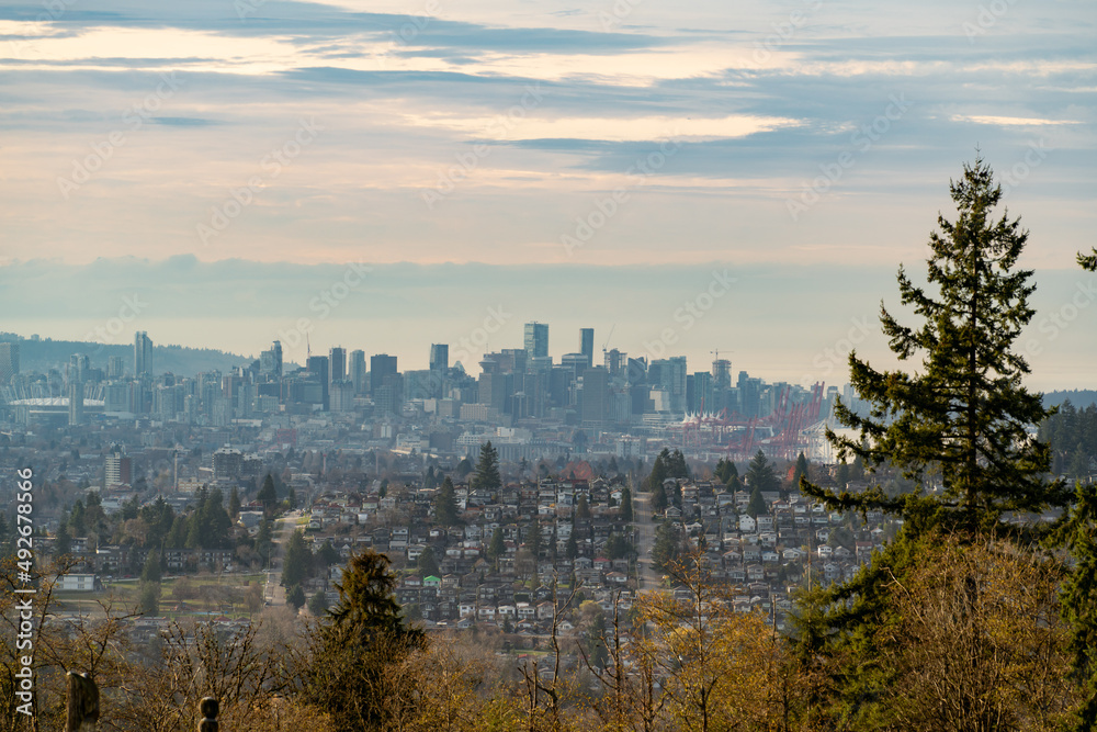 Vancouver city aerial view from burnaby mountain