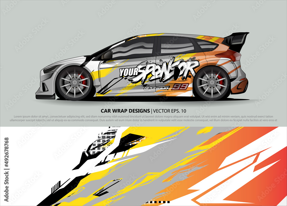Race car wrap design vector for vehicle vinyl sticker and automotive decal livery Race car wrap design vector for vehicle vinyl sticker and automotive decal livery