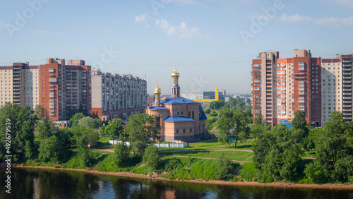 aerial view of the Church of the Nativity of the Blessed Virgin Mary in the city of St. Petersburg  Nevsky District