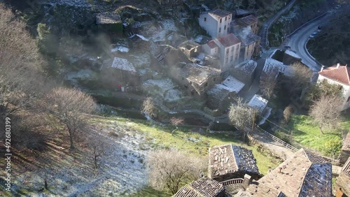 Aerial drone view of Candal xisto schist shale village in Lousa, Portugal photo