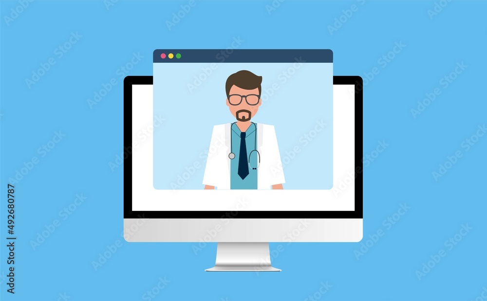 Online doctor on computer screen during telemedicine visit Online doctor on computer screen during telemedicine visit