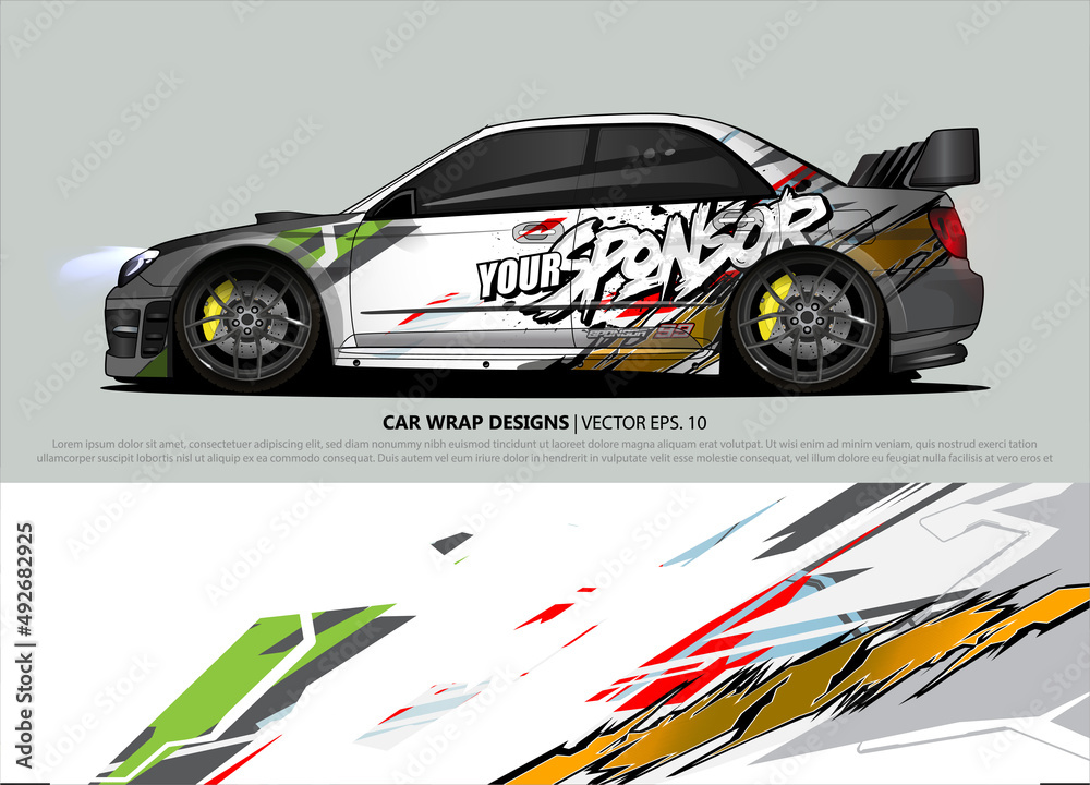 rally car livery design vector. abstract race style background for vehicle vinyl sticker wrap
rally car livery design vector. abstract race style background for vehicle vinyl sticker wrap