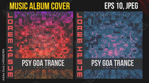 Music Album Cover Art. Abstract Vector Design of CD Cover and Vinyl Record. Electronic Music Album Presentation. Futuristic Color Visual Elements. Geometric Motion Background and Texture.