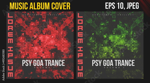 Music Album Cover Art. Abstract Vector Design of CD Cover and Vinyl Record. Electronic Music Album Presentation. Futuristic Color Visual Elements. Geometric Motion Background and Texture.