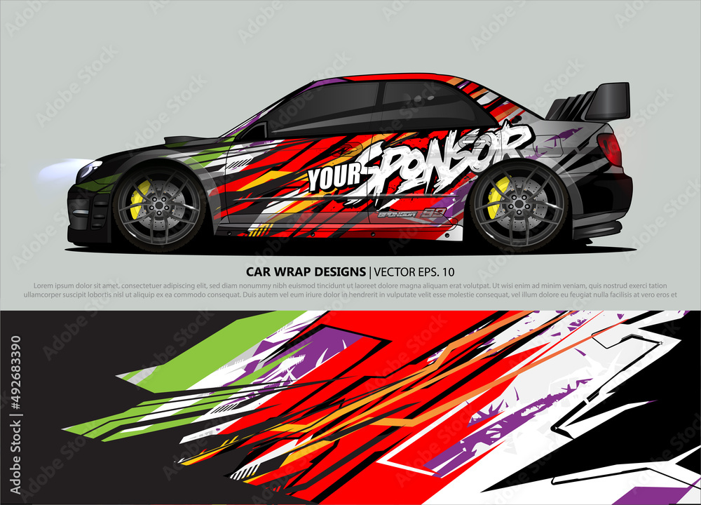 rally car livery design vector. abstract race style background for vehicle vinyl sticker wrap
