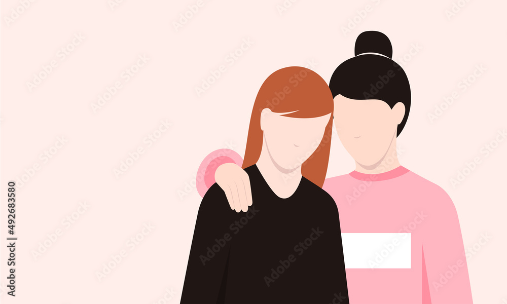 Sisterhood. Vector illustration with copy space. Concept of friendship, female support and community