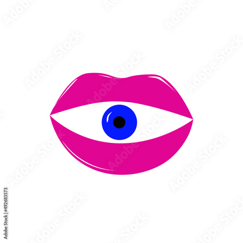 Creative lips with eyes. Beautiful minimalistic lips with Seamless pattern with lips and eyes. 