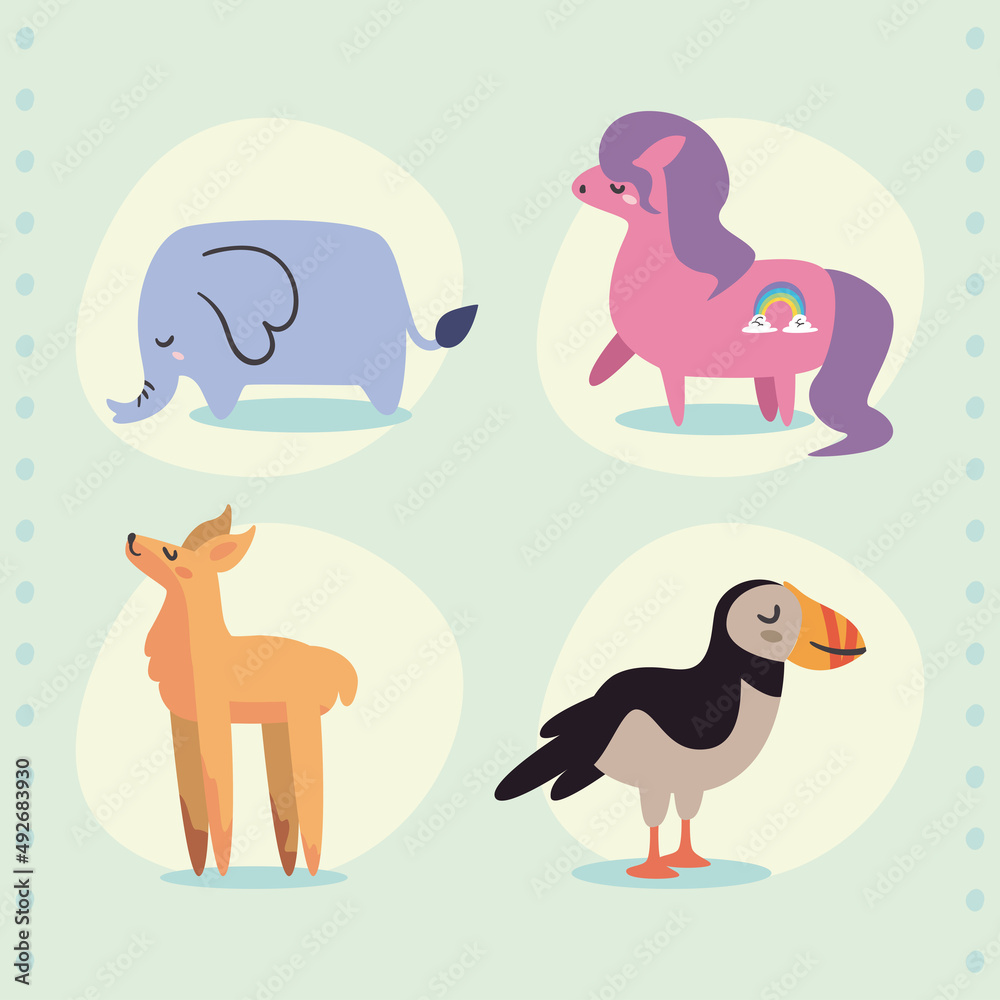 Obraz premium four cute doodles animals