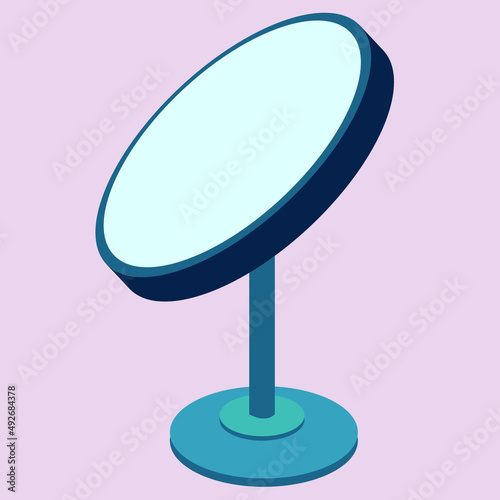 Minimalistic isometric mirror on a stand. 2D style mirror. Beautiful mirror for makeup