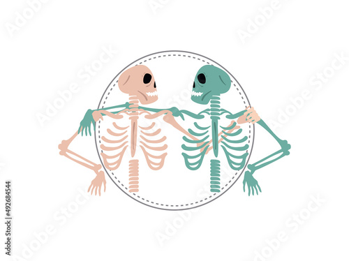 two flats skeletons hugging