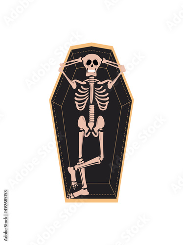 flat skeleton on coffin