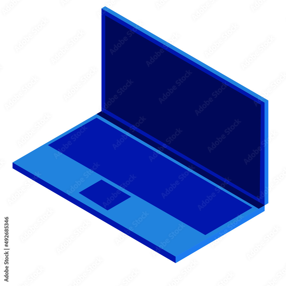 Obraz premium A minimalistic laptop in blue. Isometric 2D style laptop for work and study