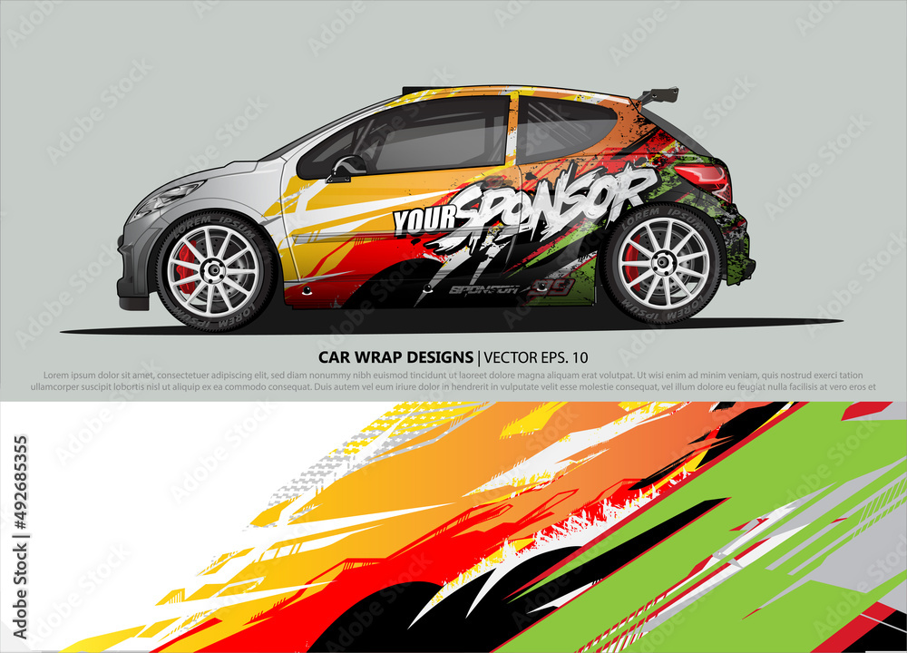 Racing car wrap design vector for vehicle vinyl sticker and automotive decal livery
Racing car wrap design vector for vehicle vinyl sticker and automotive decal livery