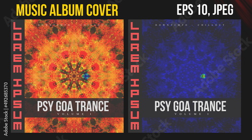 Music Album Cover Art. Abstract Vector Design of CD Cover and Vinyl Record. Electronic Music Album Presentation. Futuristic Color Visual Elements. Geometric Motion Background and Texture.