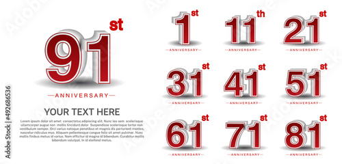 set anniversary logotype premium collection red color isolated on white background