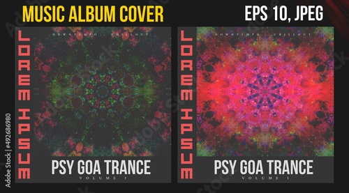 Music Album Cover Art. Abstract Vector Design of CD Cover and Vinyl Record. Electronic Music Album Presentation. Futuristic Color Visual Elements. Geometric Motion Background and Texture.