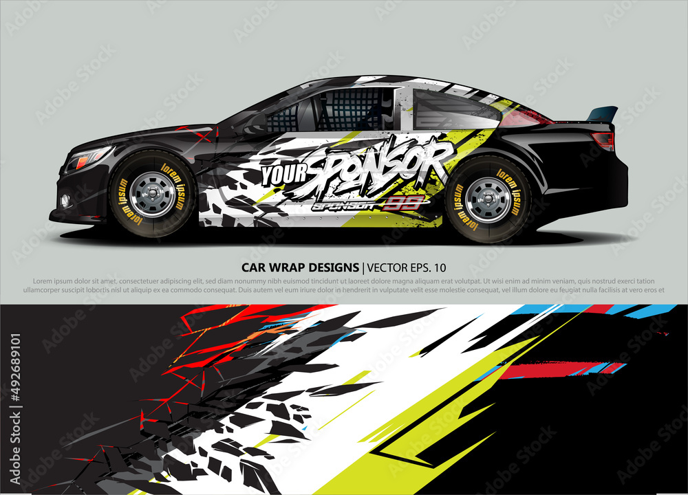 Car wrap decal design vector. abstract Graphic background kit designs for vehicle, race car, rally, livery, sport car Car wrap decal design vector. abstract Graphic background kit designs for vehicle, race car, rally, livery, sport car