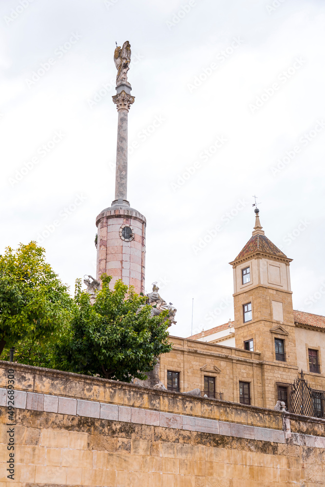 Column and statue commemorating the triumph of Saint Raphael situated in Plaza del Triunfo, Cordoba
