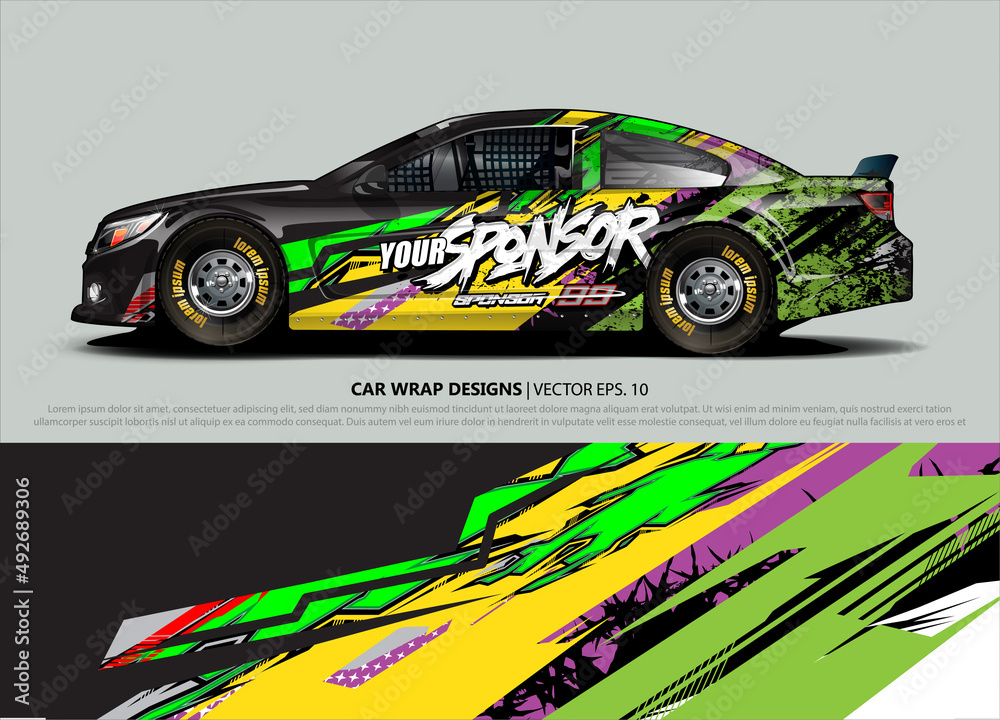 Car wrap decal design vector. abstract Graphic background kit designs for vehicle, race car, rally, livery, sport car Car wrap decal design vector. abstract Graphic background kit designs for vehicle, race car, rally, livery, sport car