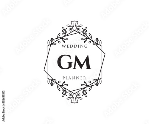 GM Initials letter Wedding monogram logos collection, hand drawn modern minimalistic and floral templates for Invitation cards, Save the Date, elegant identity for restaurant, boutique, cafe in vector