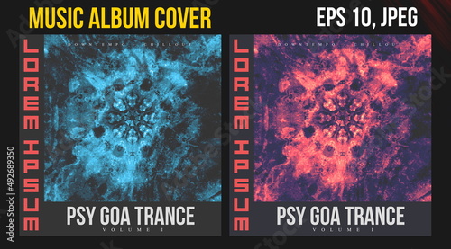 Music Album Cover Art. Abstract Vector Design of CD Cover and Vinyl Record. Electronic Music Album Presentation. Futuristic Color Visual Elements. Geometric Motion Background and Texture.