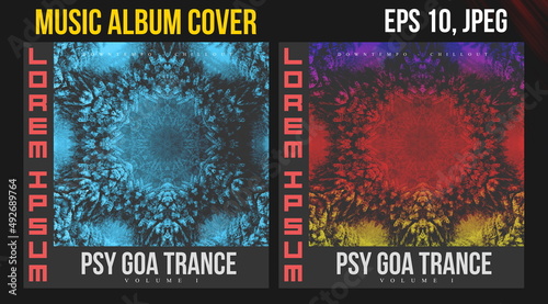 Music Album Cover Art. Abstract Vector Design of CD Cover and Vinyl Record. Electronic Music Album Presentation. Futuristic Color Visual Elements. Geometric Motion Background and Texture.
