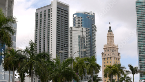 The big skyscrapers and Freedom Tower at Miami Downtown © 4kclips