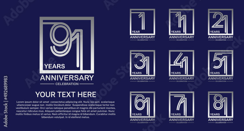 set anniversary logotype premium collection silver color multiple line style isolated on blue background