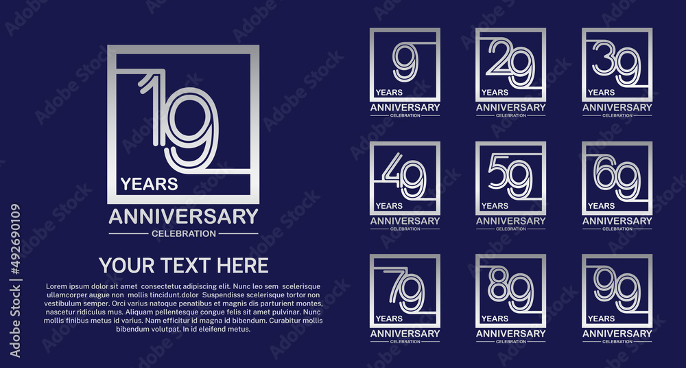 set anniversary logotype premium collection silver color multiple line style isolated on blue background