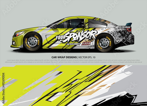 Racing car wrap design vector for vehicle vinyl sticker and automotive decal livery