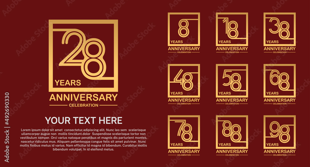 set anniversary logotype premium collection golden color multiple line style isolated on red background