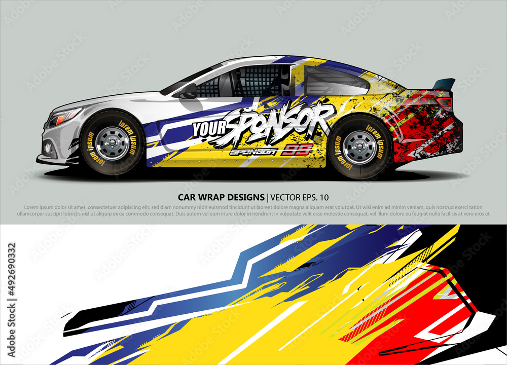 Racing car wrap design vector for vehicle vinyl sticker and automotive decal livery Racing car wrap design vector for vehicle vinyl sticker and automotive decal livery