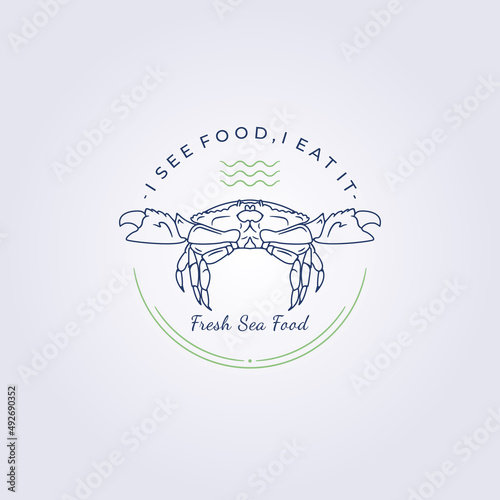 friendly crab puts it claw simple minimalist line seafood freshwater crab logo vector illustration design