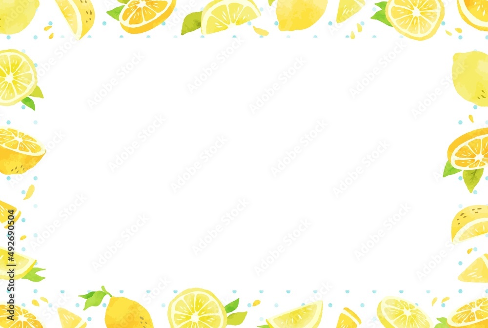 綺麗なレモンと水玉模様のフレーム
