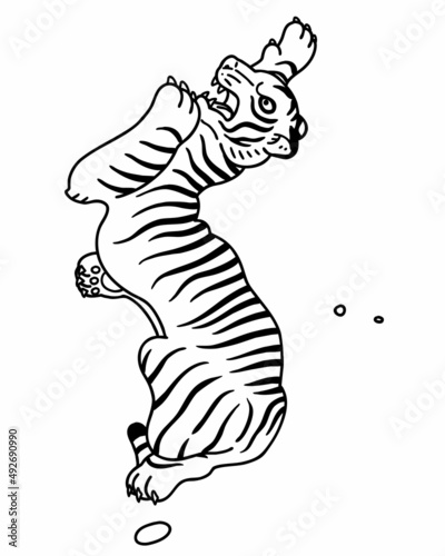 A map of the Korean Peninsula in the shape of a tiger. Vector line art illustration.