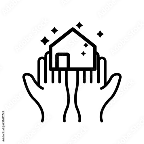 clean home icon. hand with home. line icon style. suitable for cleanliness icon. simple design editable. Design template vector
