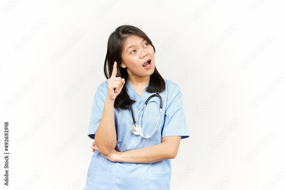 Thinking and Curious Of Asian Young Doctor Isolated On White Background Thinking and Curious Of Asian Young Doctor Isolated On White Background