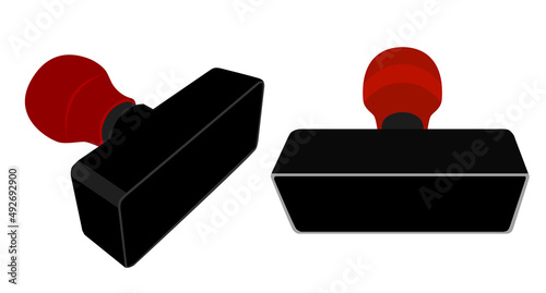 Simple Set 2 Black and Red Plastic Stamp, isolated on white, Perspective