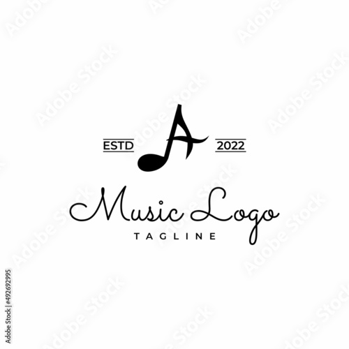 music note combine with initial A logo retro vintage