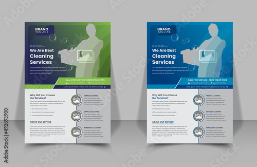 Print ready cleaning service flyer template design with magazine, banner, leaflets and poster template