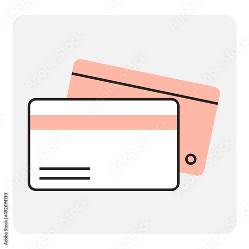 Pink credit card. Business woman. Credit card icon. Sale cover. Vector illustration. stock image. 