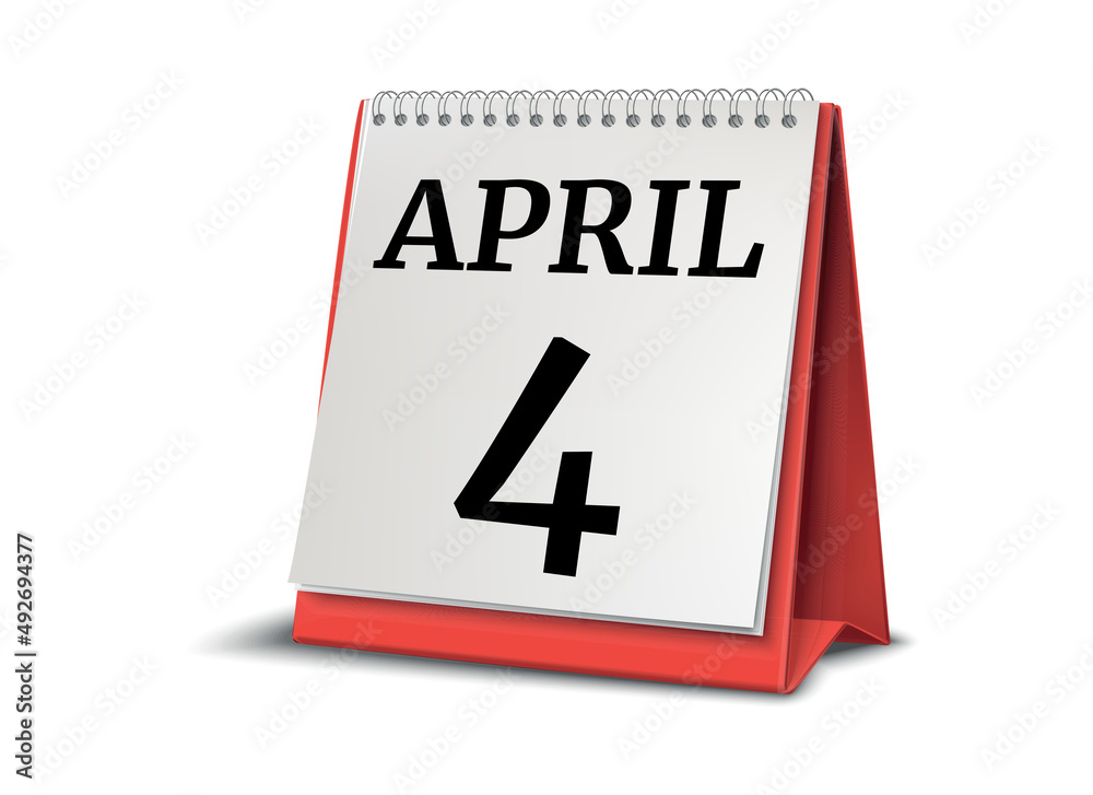 Calendar on white background. 4 April. 3D illustration. Calendar on white background. 4 April. 3D illustration.