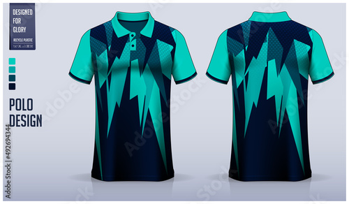  Polo shirt mockup template design for soccer jersey, football kit, golf, tennis, or sport uniform. Fabric pattern design.