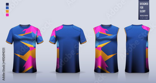 T-shirt sport, Soccer jersey, football kit, basketball uniform, tank top, and running singlet mockup. Fabric pattern design. Vector.