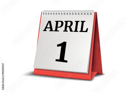 Calendar on white background. 1 April. 3D illustration.