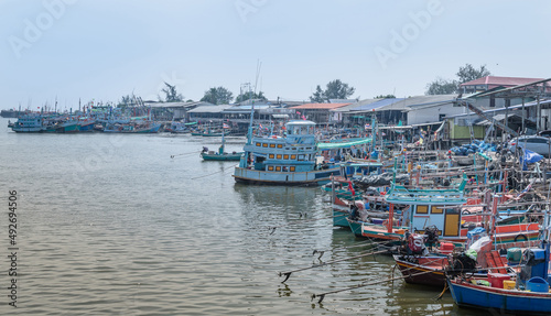 The fresh fish market bridge is the port of the seafood market and a lot of fishermen and fishing boats.