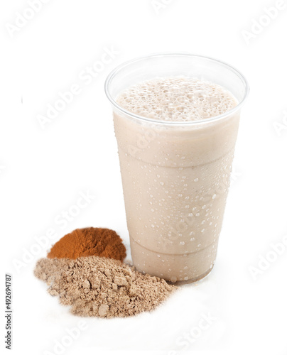 Refreshing Peruvian Horchata drink on a white background; copy space